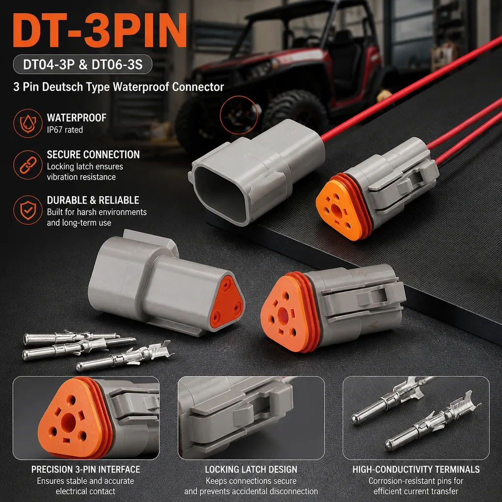 DT04-3P DT06-3S 3 Pin Deutsch Type Waterproof Connector 16-22 AWG Male Female Automotive Wire Harness Plug 5 10 100 Sets