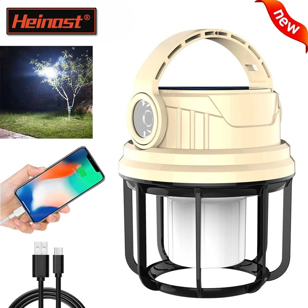 Heinast Solar Powered Camping Light Rechargeable Waterproof Portable Emergency Power Supply Outdoor Emergency Tent Hunting Light