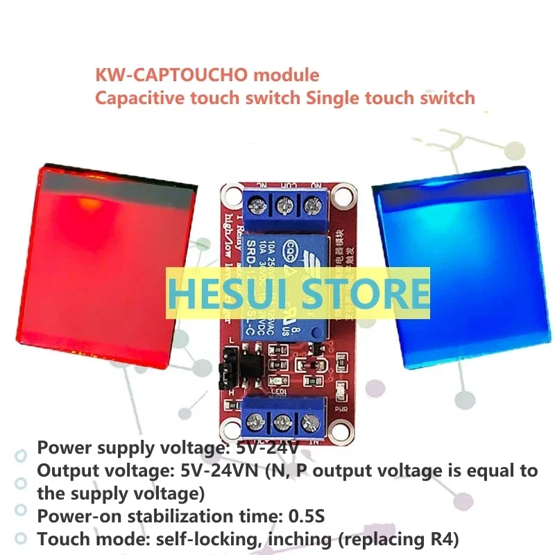 KW_CAPTOUCHO Capacitive touch touch switch button module two-color LED self-locking jog with 1 channel 5V12V24V relay