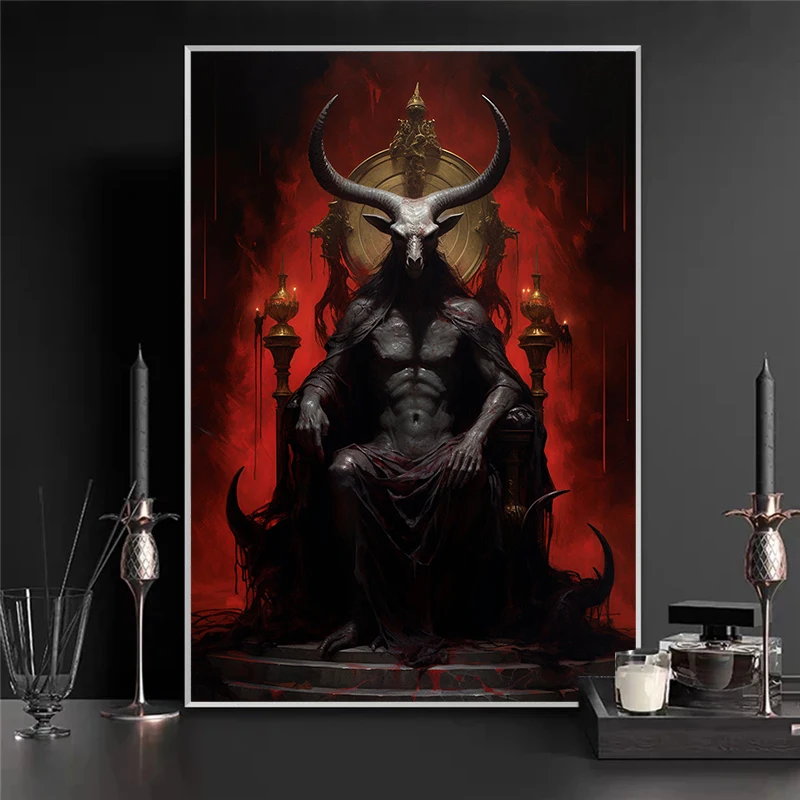 Baphomet in Throne Black Sabbatic Goat Vampire in A Coffin Poster Canvas Painting Print for Living Room Home Decor Cuadros