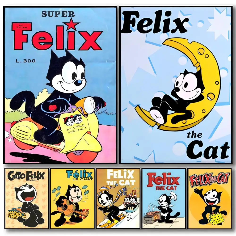 Cartoon Felix the Cat Poster Self-adhesive Art Waterproof Paper Sticker Coffee House Bar Room Wall Decor
