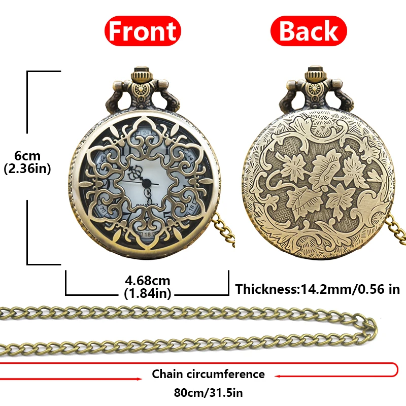 Retro Bronze Steampunk Openwork Flower Flip Quartz Boys' And Girls' Necklace Commemorative Pocket Watch