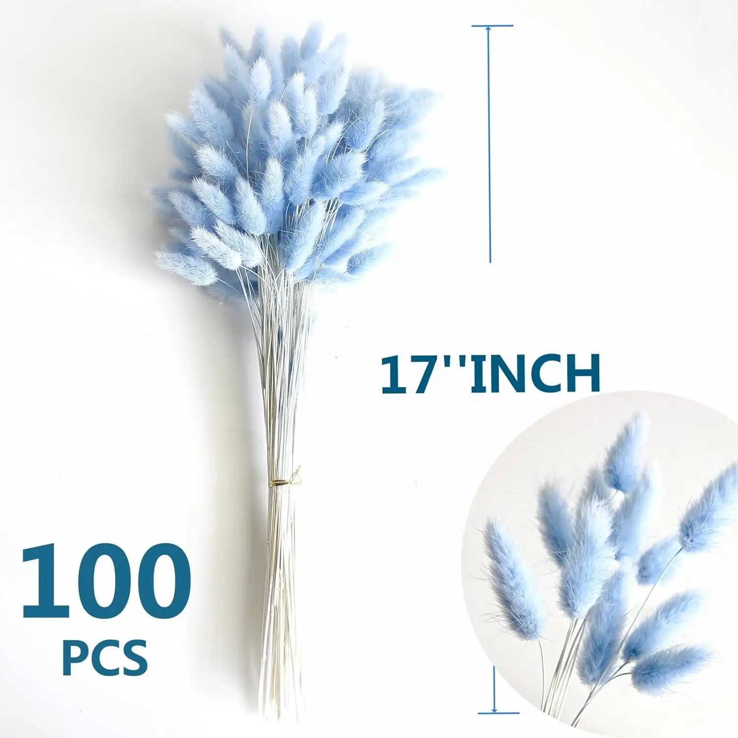 120 peças decoração de grama de pampas seca azul, pompãs florais de 17 polegadas, flores secas para decoração, grama de pampas em massa alta