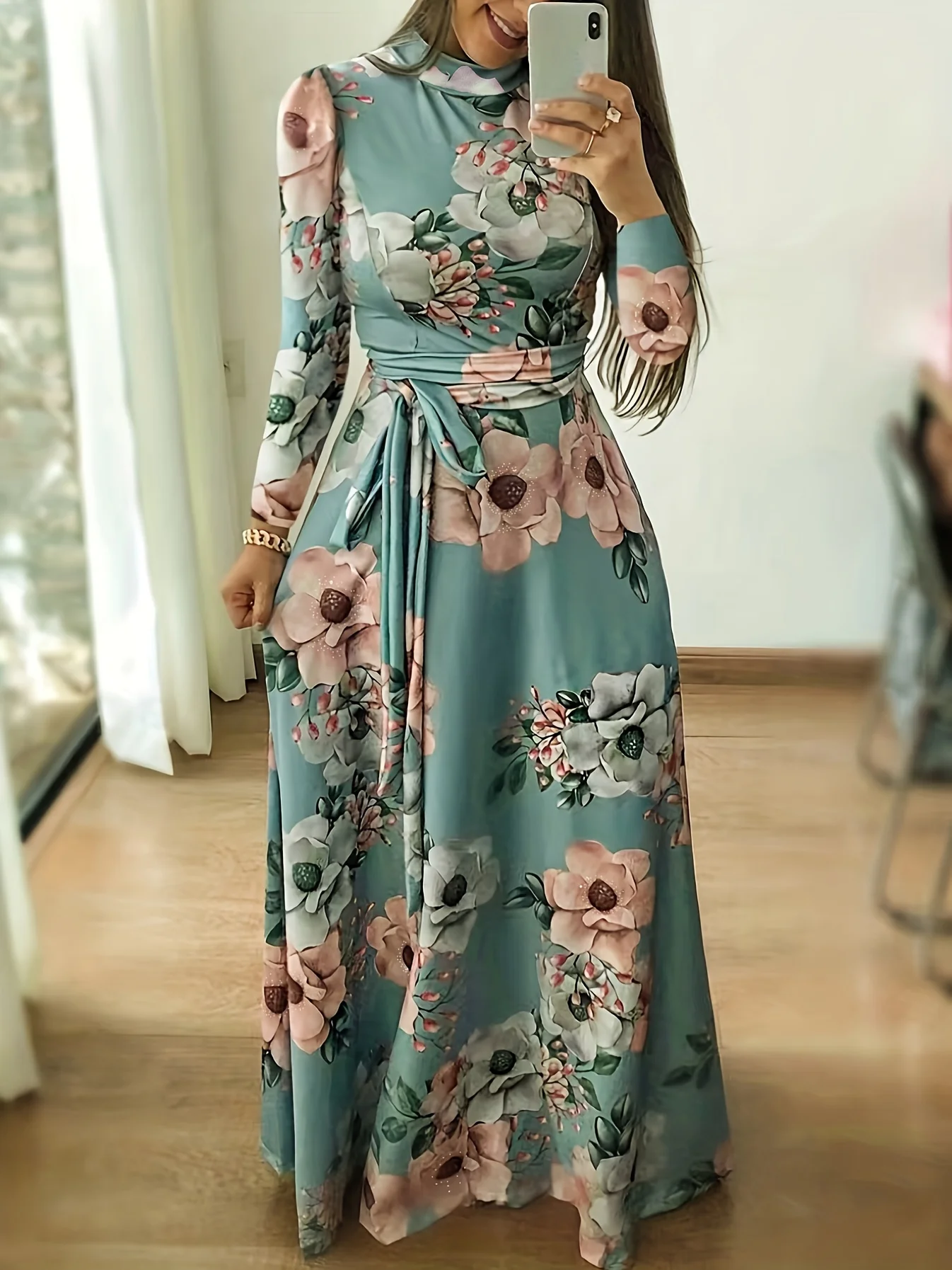 New Product Printed Fashionable Spring and Autumn Versatile Strap Fitting Elegant Women's Long Sleeve Dress for Women