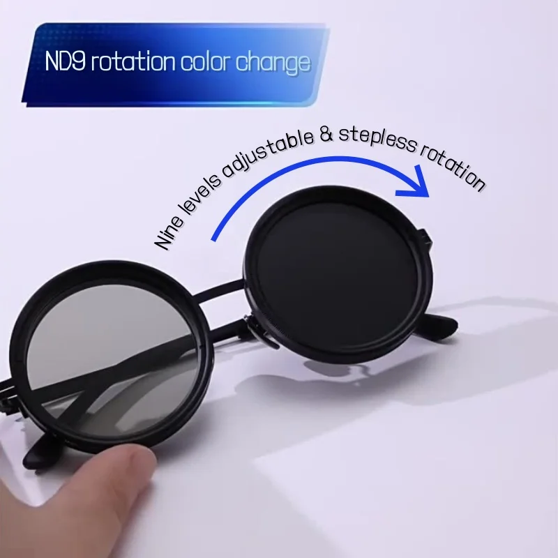 

ND9 Adjustable Rotating Light-reducing Polarized Sunglasses UV400 Protection Personalized Round Frame Riding Travel Glasses