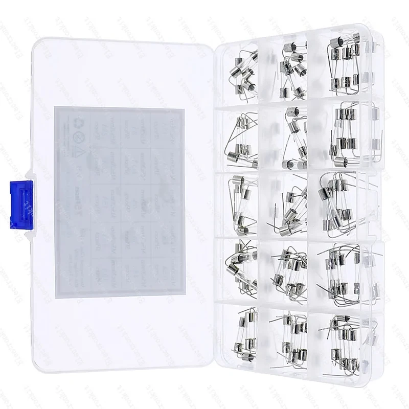 75pcs 5x20mm 250V 0.5A-25A Fast Blow With Lead Wire Glass Fuse Assorted kit 15Value Each 5pcs