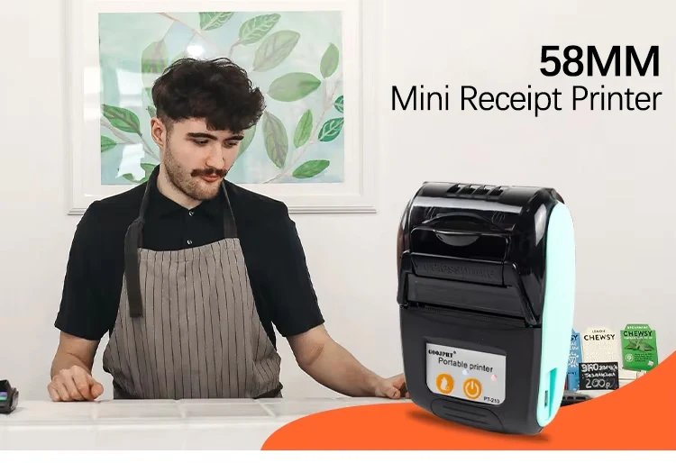 PT210 Mini Receipt Printer 58mm Portable Thermal Ticket Printer Android IOS Windows Wireless Bluetooth List Bill Maker With Plug