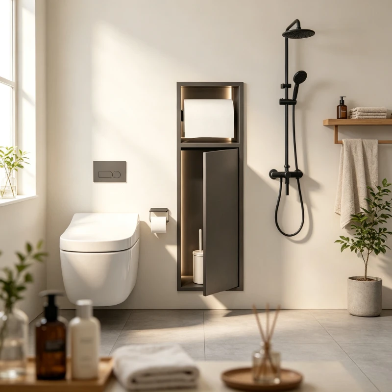 Recessed Stainless Steel Bathroom Niche, Wall Mounted Rustproof Toilet Paper Shelf, Hotel & Home Space-Saving Organizer