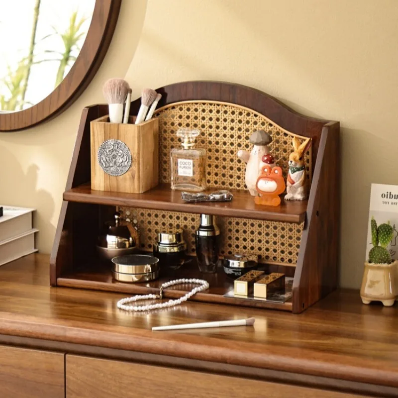 Light Luxury Premium Solid Wood Rattan Cup Rack Tabletop Living Room Coffee Corner Water Mug Decor Storage Display Organizer