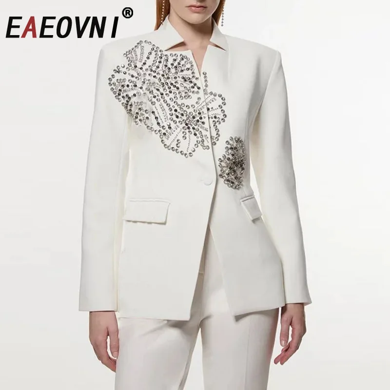 

EAEOVNI белый темпераментный пиджак, женское пальто с бриллиантами, дизайн на пуговицах, офисное женское пальто, модная осенняя новая одежда 2023 г.