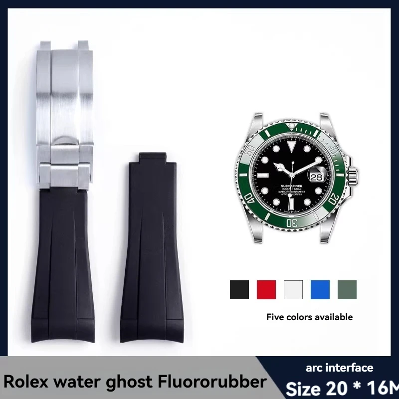 

Fluororubber Watch with For Rolex 40mm Black Green Blue Water Ghost Yacht GMT Men's and Women's Folding Buckle Accessories