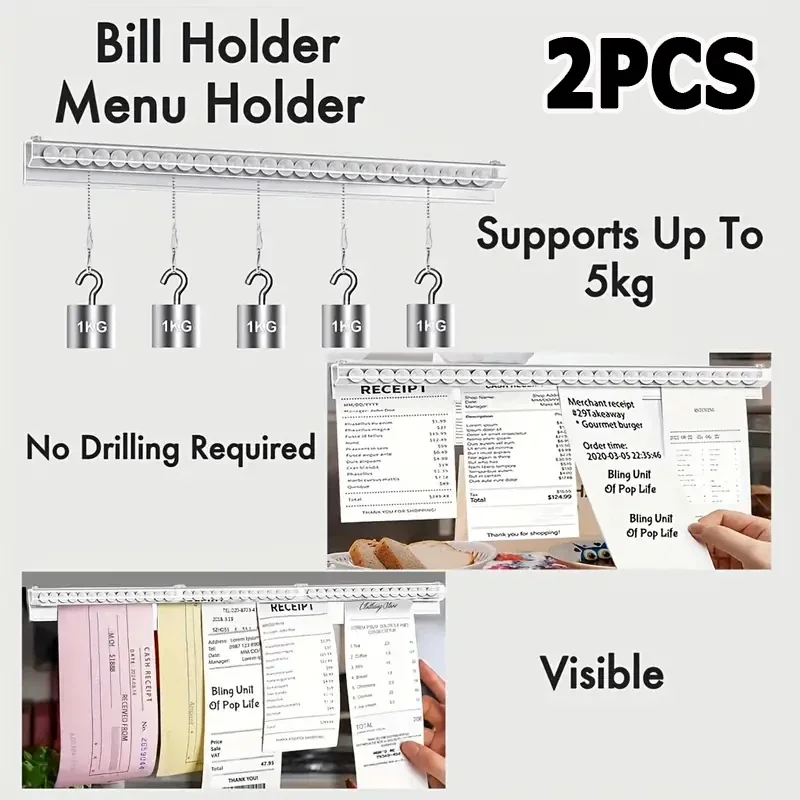 2 cajas de almacenamiento de pedidos transparentes montadas en la pared y soportes para recibos para llevar, para recibos y recetas y restaurantes