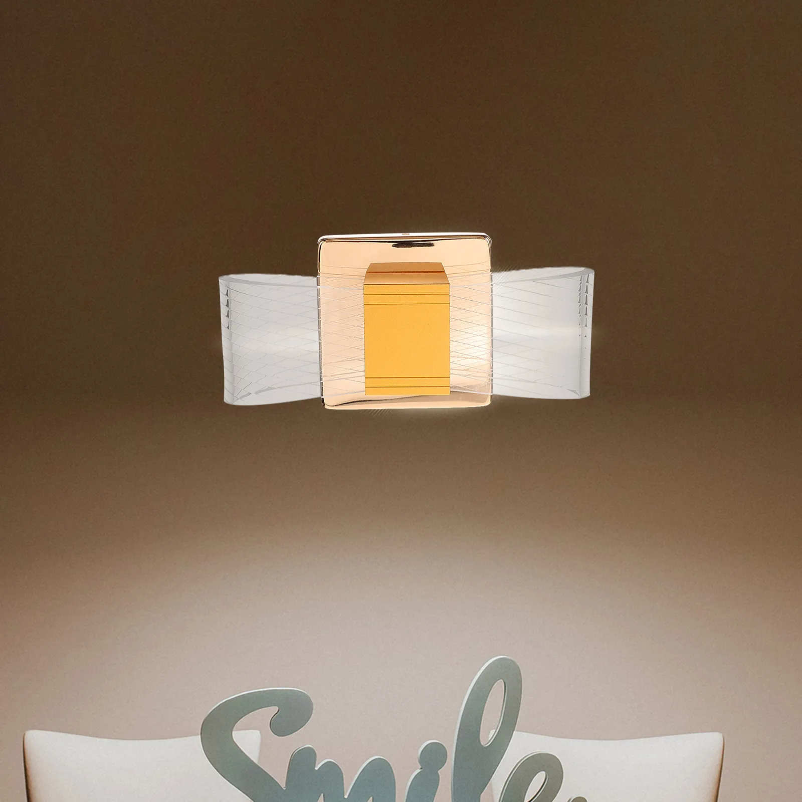 

LED Strip Light Golden Vertical Warm Tone Acrylic Bedroom Wall Lamp Living Room Decorative Linear Lighting