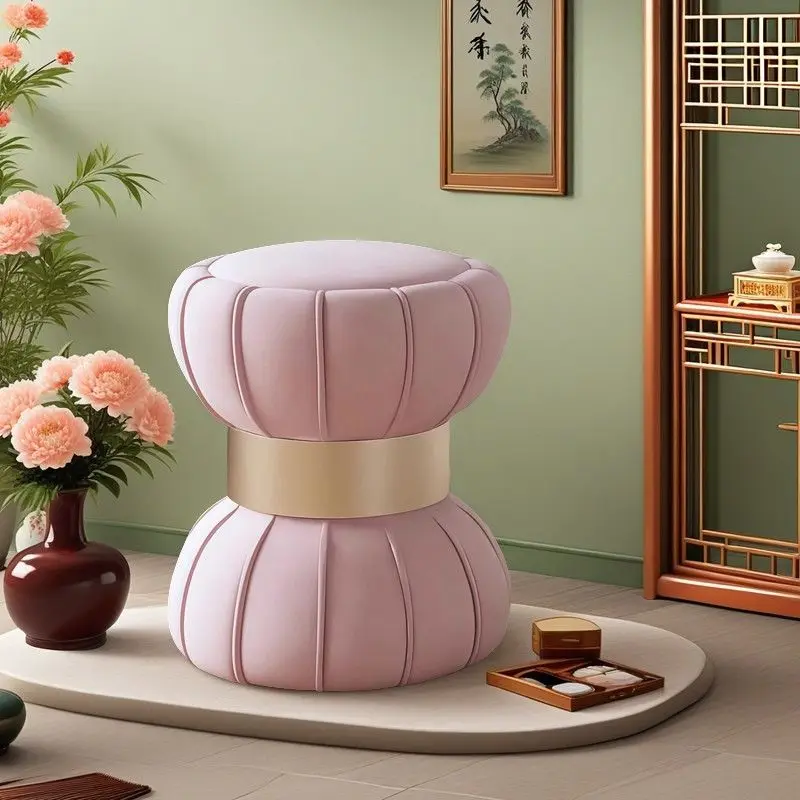 

Nordic Dressing Makeup Stool Bedroom Dresser Ottomans Manicure Round Stools Living Room Sofa Low Ottomans Light Luxury Soft Seat
