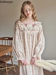 Autumn Nightgowns Women Lace Leisure Sweet Slouchy Literary Simple New Daily Sleepwear Age-reducing Ladies Tender Princess Style