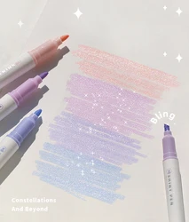 Fine Glitter Highlighter Pen Set, Marcadores Fluorescentes, Marcadores Canetas, Marcador de arte, Japonês, Bonito, Papelaria Kawaii, 4 Cores/Caixa