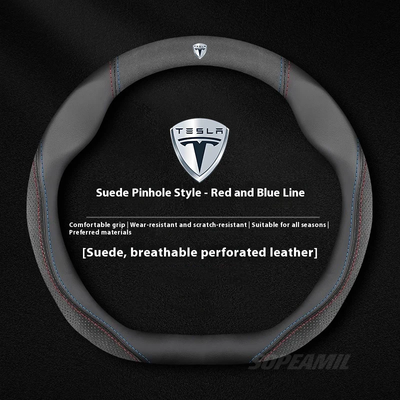 

Tesla Model 3 Model Y Model S Model X Roadster Suede Leather Anti-slip Sports style Car Steering Wheel Cover Auto Accessories