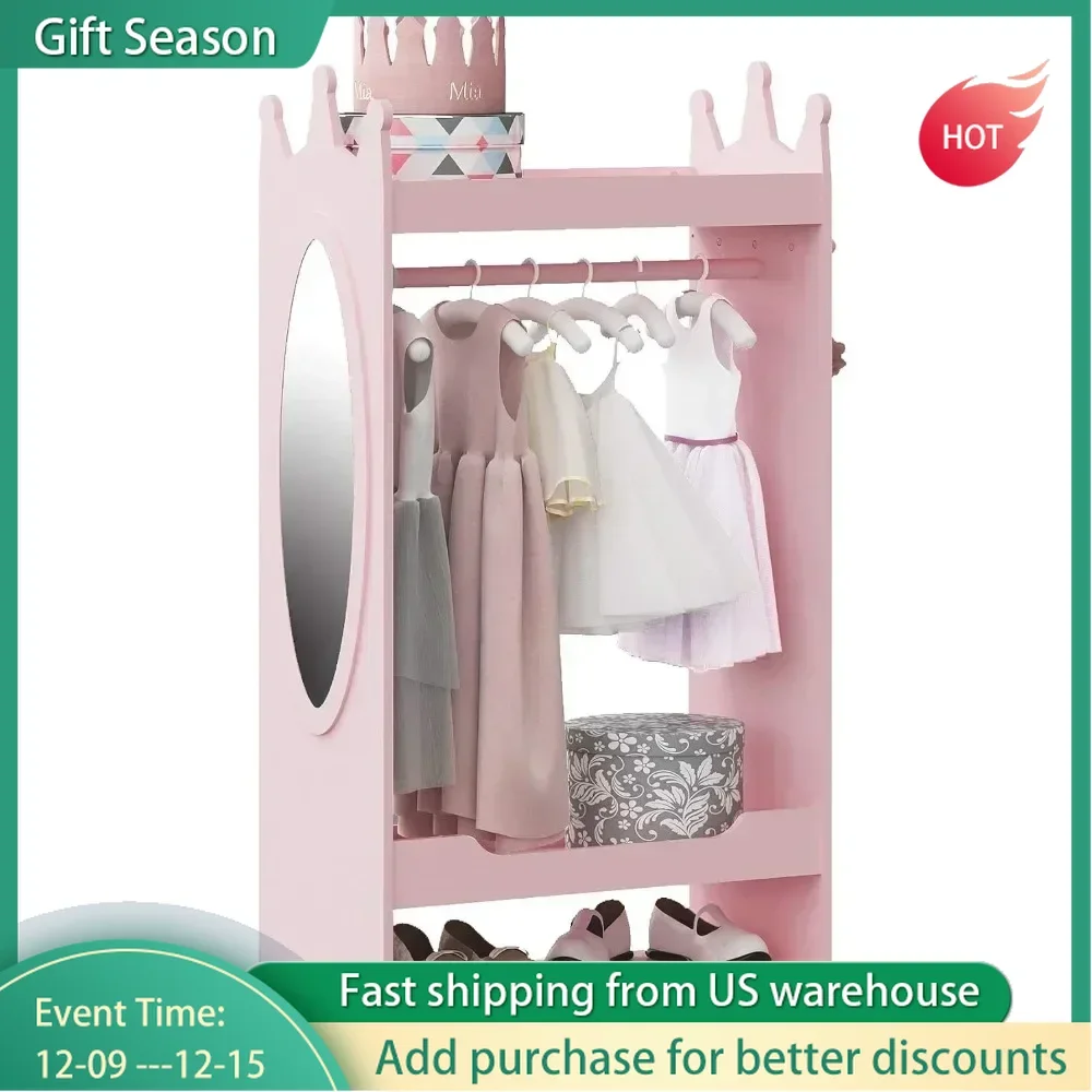 Children's Clothing Storage Room with Mirror, Children's Clothing Cabinet, Open Hanging Wardrobe, Children's Clothing Cabinet