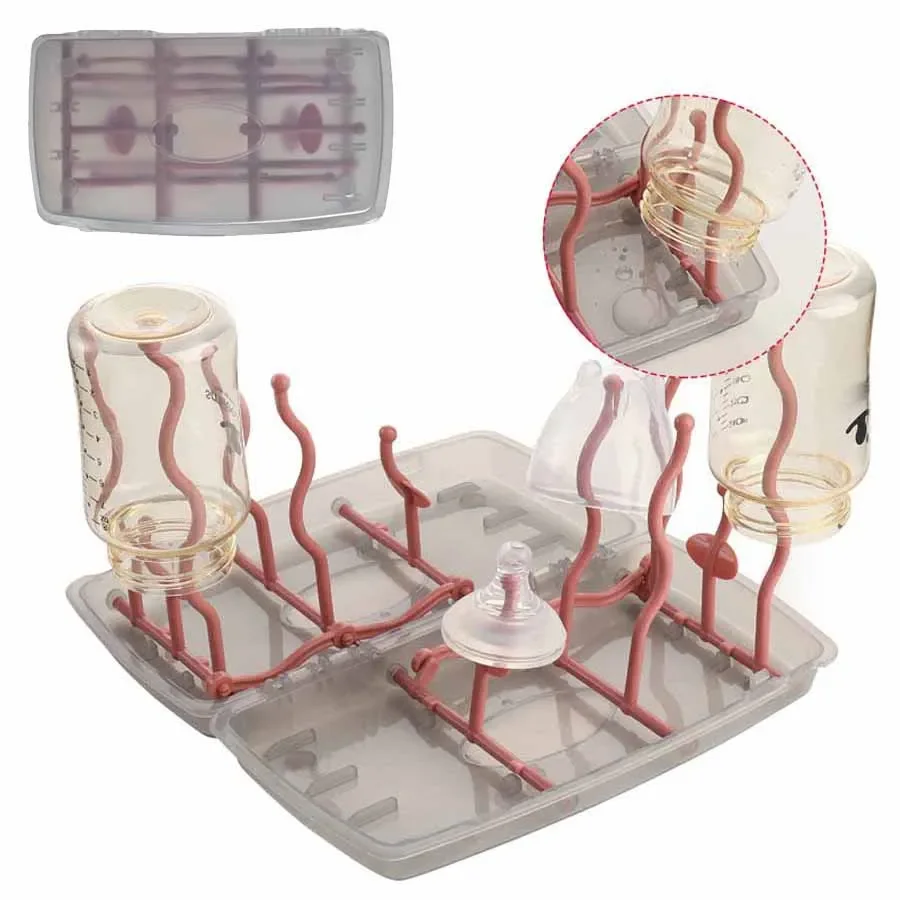 Dustproof with Cover Baby Bottle Drying Rack Multi Functional Folding Dry Rack Storage Box for Pacifier Drying Rack Portable