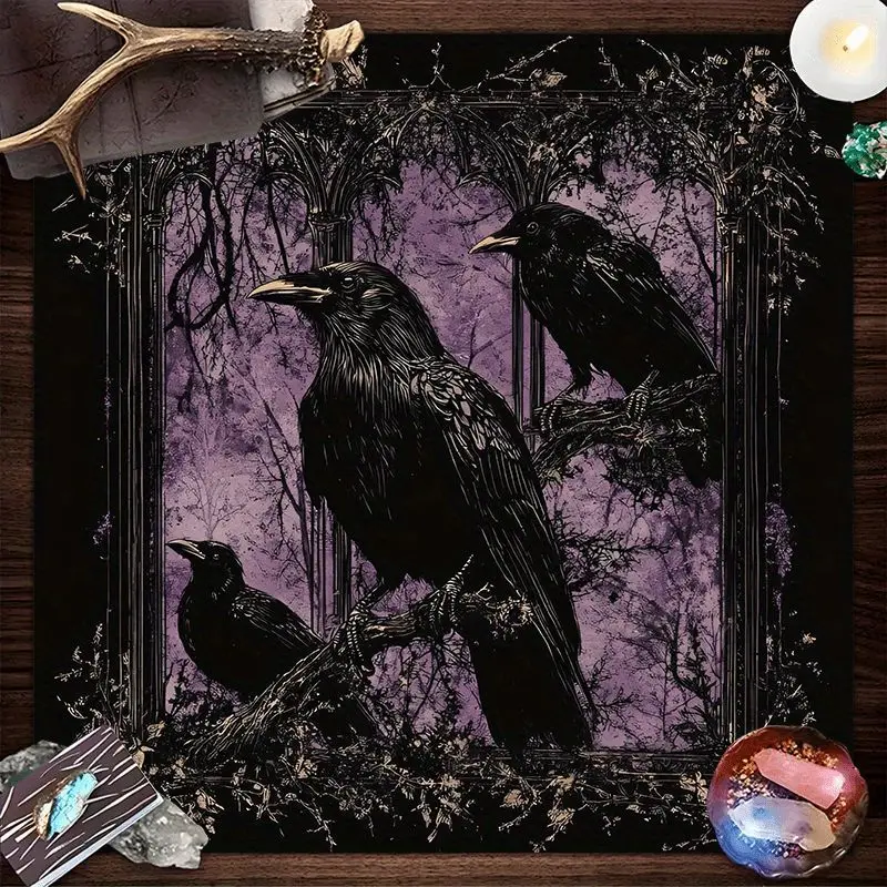 VIKAMA Tarot Tablecloth Raven Three phase Goddess Chakra Sacred Geometry Tarot Card Array Altar Cloth Divination Decoration