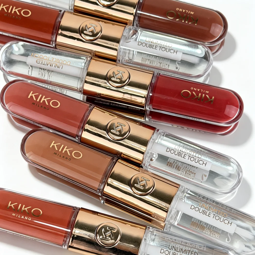 New KIKO Unlimited Double Headed Lipstick Mirror Shine Lip Gloss Transfer Proof Long Lasting Milk Tea Bean Paste Nude Lip Makeup