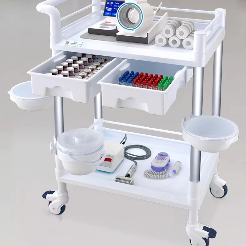 Medical Utility Cart, Multi-Tier Aluminum Trolley for Emergency Room, ABS Medical Aesthetic Instrument Storage Rack