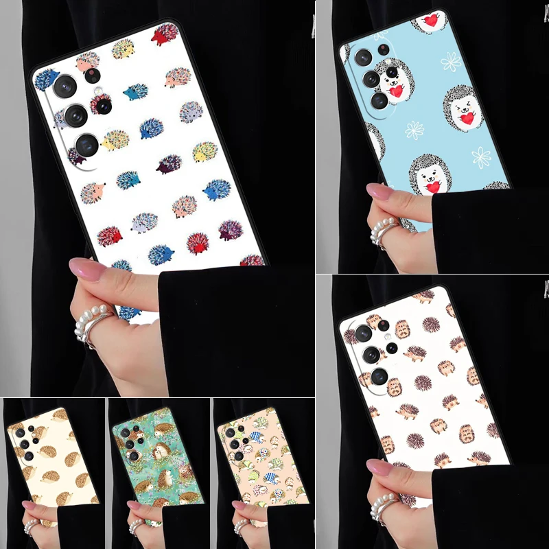 Чехол для телефона с милым ежиком для Samsung Galaxy S25 S24FE S23 S22 S21FE S20 S10 Plus Ultra Note20 10Pro, мягкий черный чехол