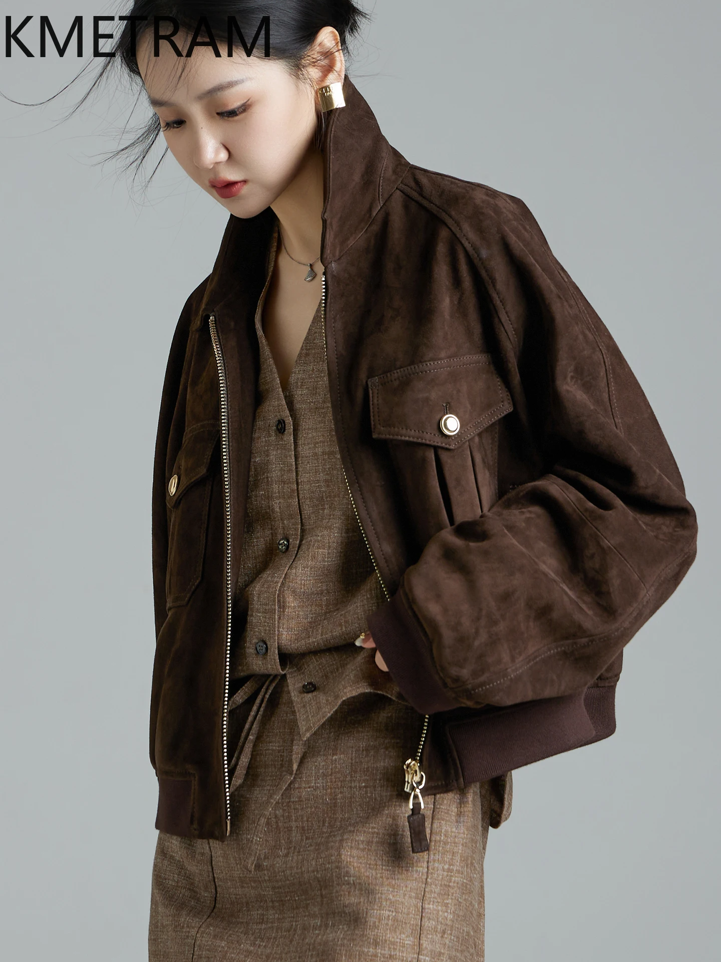 KMETRAM Natural Sheepskin Reverse Suede Genuine Leather Jacket Women High Quality 2025 Autumn Short Clothes for Woman пальто