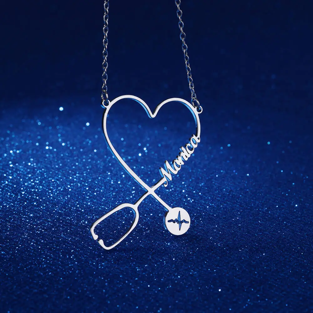 Custom Name Heart Stethoscope Necklace for Women Stainless Steel Customized Stainless Steel Jewelry Gift for Nurse Doctor