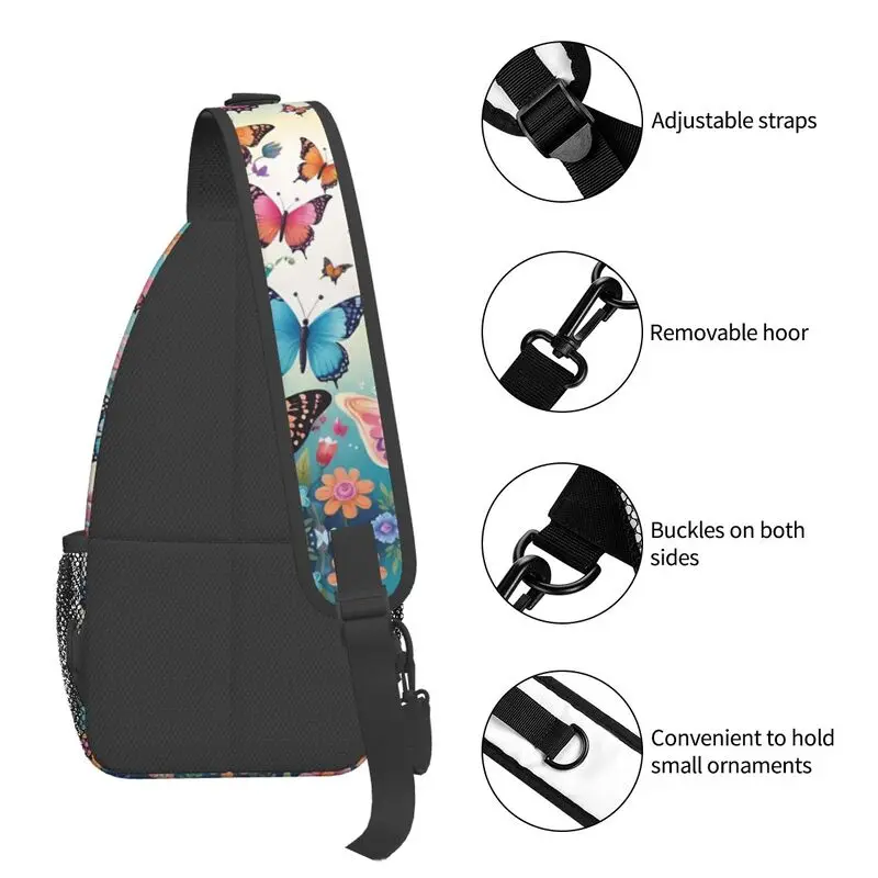 Mochila cruzada de mariposa colorida personalizada para hombres, bolsos de pecho de hombro para senderismo, moda