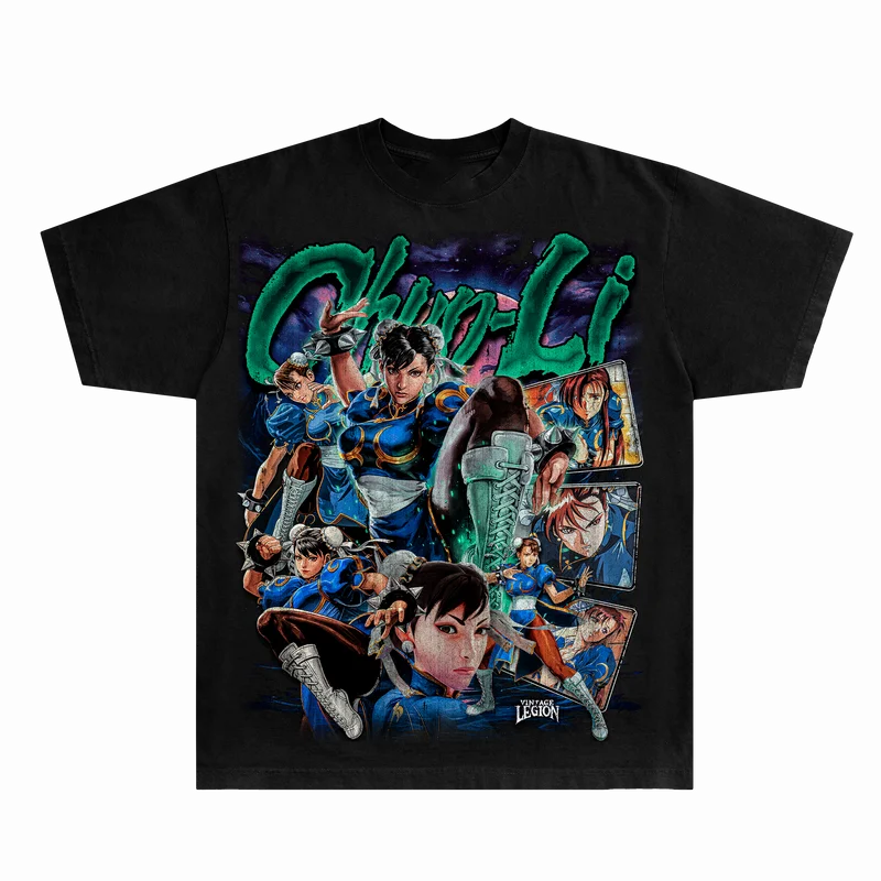 تشون لي ستريت فايتر لعبة البضائع نمط الطباعة الصيف الفاخرة العلامة التجارية القطن الخالص الرجال والنساء تي شيرت قصير الأكمام #1