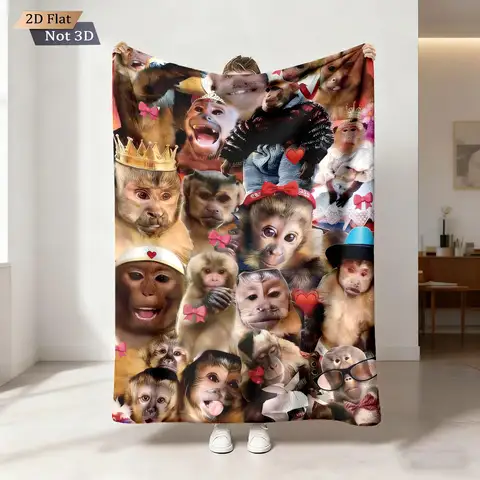 1pc Funny Monkey Print 230 Flannel Blanket With Multiple Sizes, Soft And Comfortable Nap And Leisure Blanket