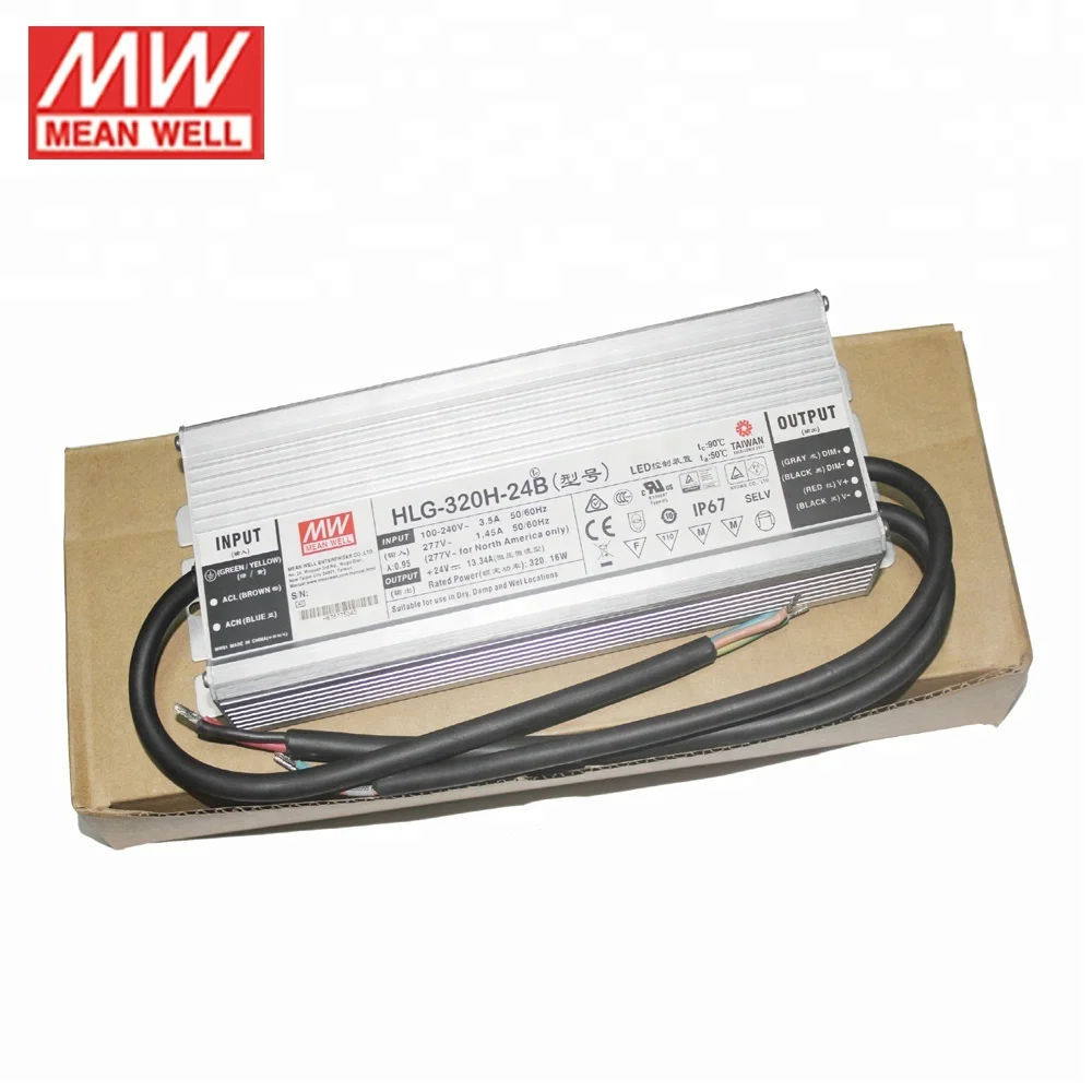 Meanwell Fabricante HLG-320H-36 320W 36V PWM Dimmable LED Switching Power Supply e impermeável Driver IP67