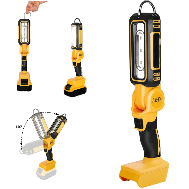 

Светодиодный рабочий фонарь 1200 лм с крючком, складной фонарик для Dewalt 18 В 20 В DCB201 DCB203, литий-ионный аккумулятор, ручной прожектор для кемпинга