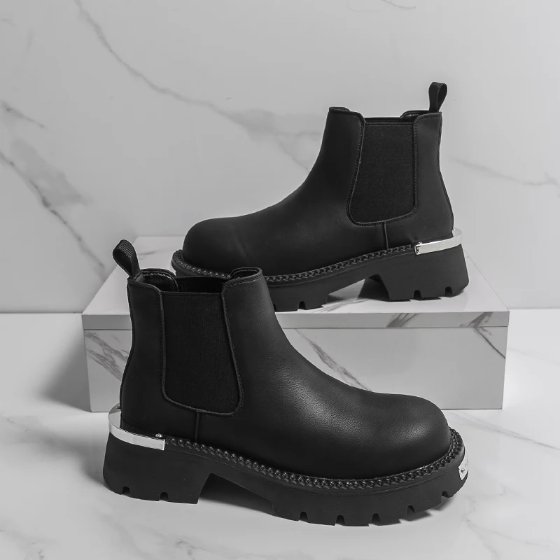 

Retro Men Height-increasing Chelsea Boots Men One-foot Boots Thick-soled Wear-resistant Business Office Brand Boots Work Boots