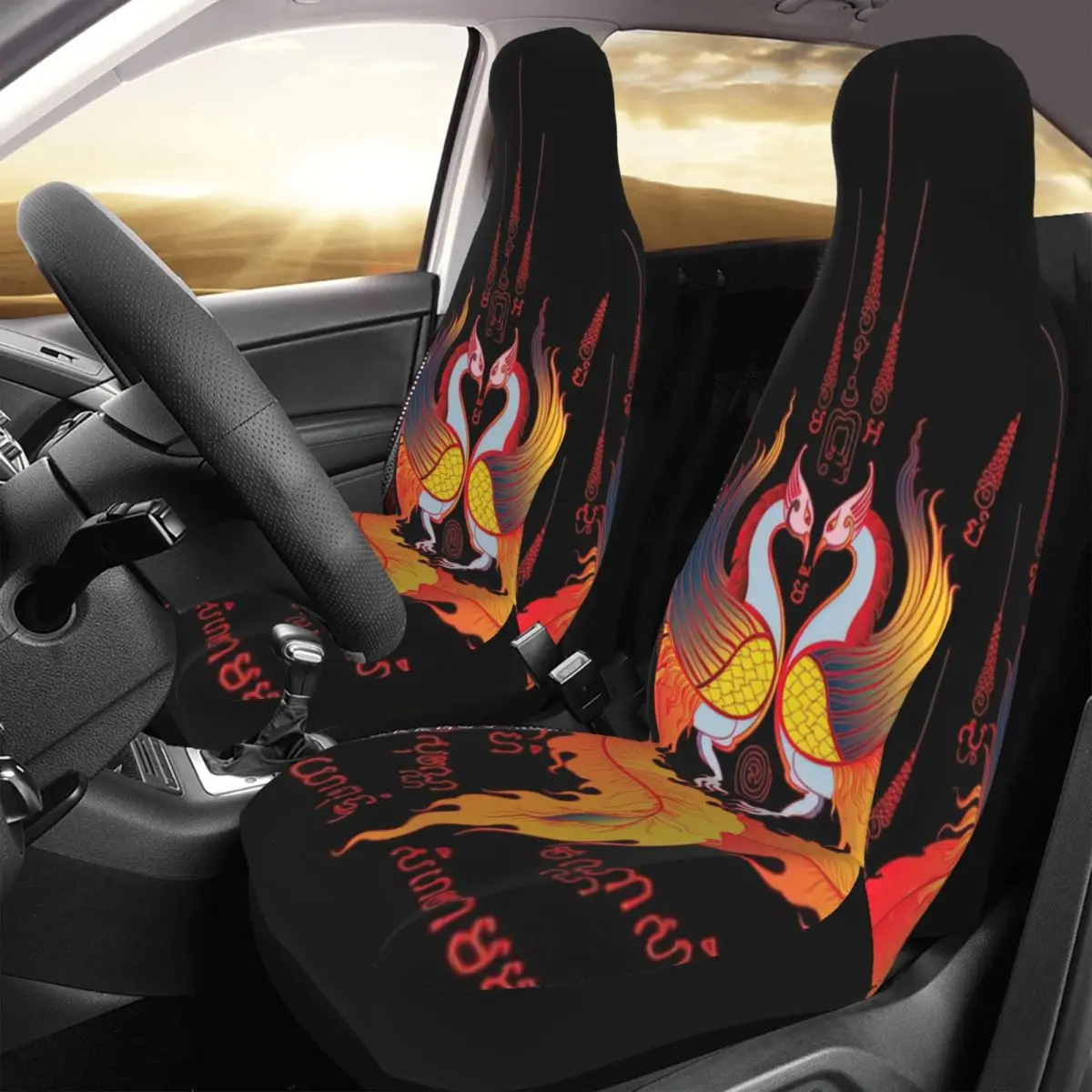 

YANTRA TATTOO Sak Yant Wat Bang Phra Car Seat Cover Custom Printing Universal Front Protector Accessories Cushion Set