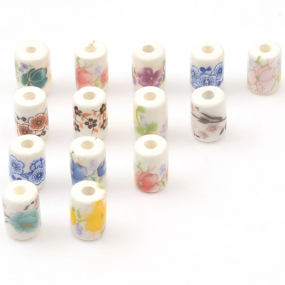 0.8x1.2cm 20 sztuk losowy kolor Mix drukowanie kwiatowy wzór koraliki porcelanowe Cylinder ceramiczny wisiorek DIY tworzenia biżuterii — zdjęcie 3