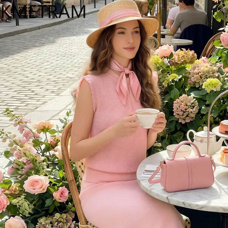 KMETRAM Women's Tanks Elegant Pink Knit Tanks Top Sleeveless Summer Casual Top for Woman Clothes 2026 летняя одежда женская