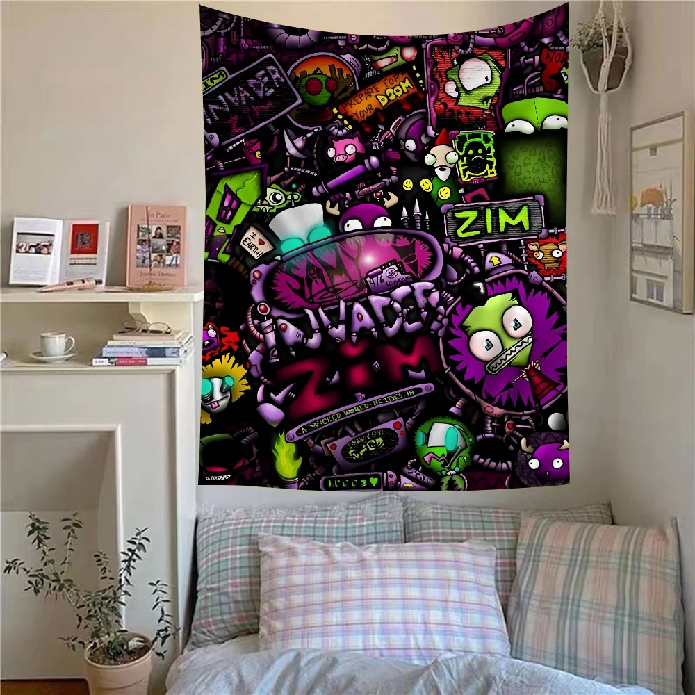 I-Invader Z-Zim Cartoon Hanging Bohemian Tapestry Bohemian Wall Tapestries Mandala Cheap Hippie Wall Hanging