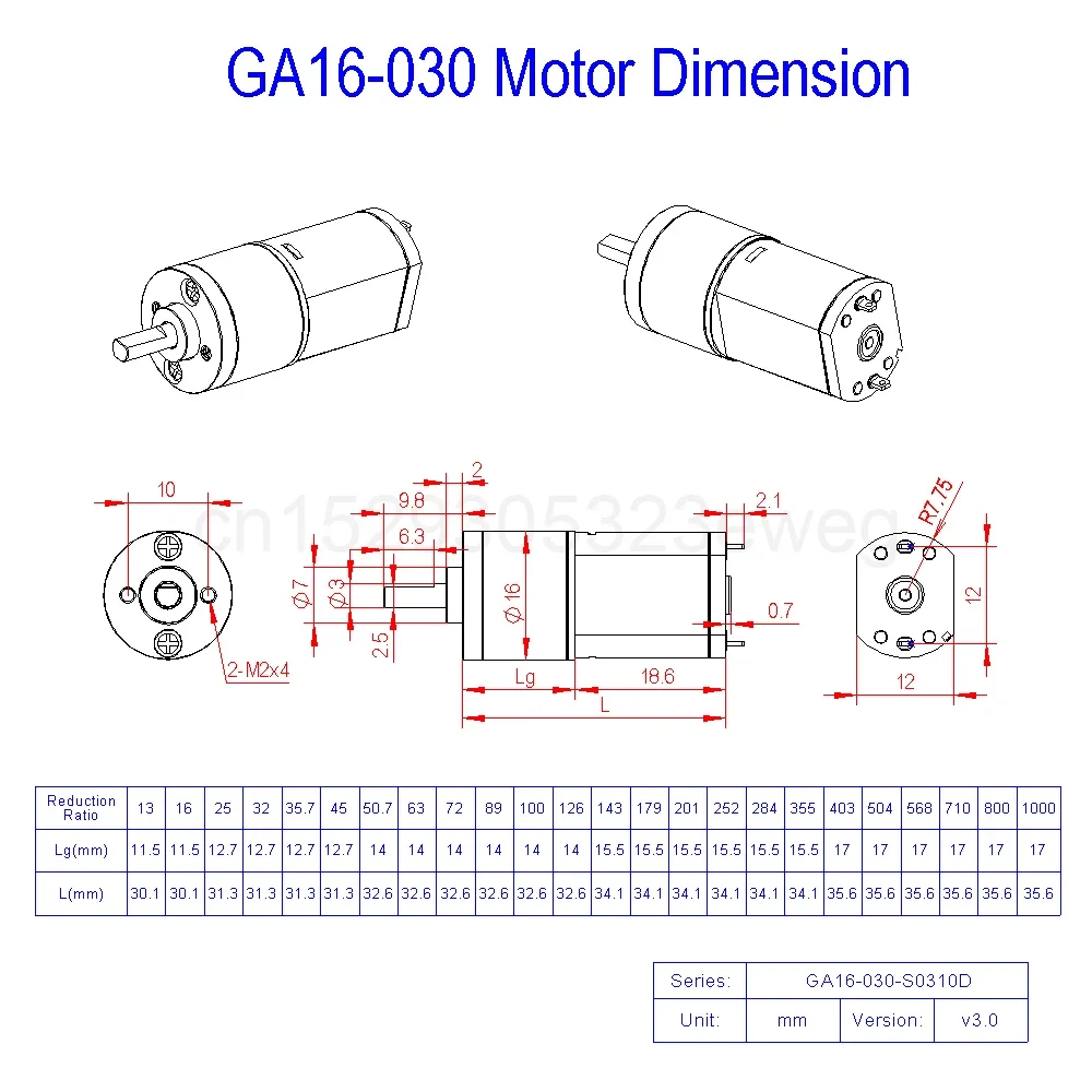 GA16 030 6V 12V (3V) 1.2W DC Brushed Gear Mini Motor 10 15 20 30 40 50 60 90 120 160 250 400 500 900RPM High Torque Full Metal