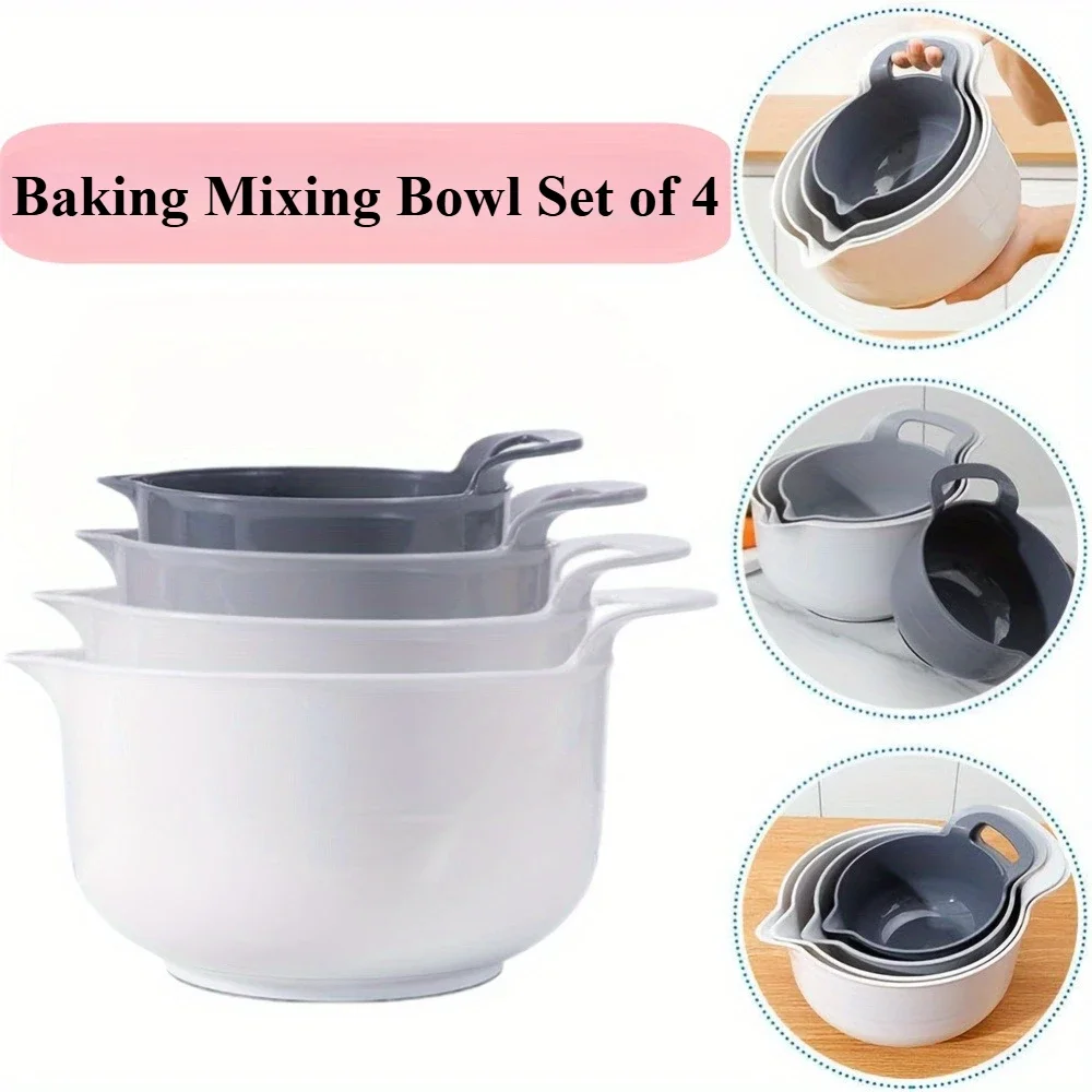 4pcs Baking Mixing Bowls Set Multi-Functional Durable Plastic Strainer Bowls with Handles Perfect Gift for Home Cook Baker Tools