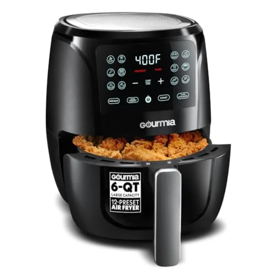

Air Fryer 6 Qt Large Capacity with 360 Circulation Digital Display 12 Presets Roast Bake Broil Dehydrate Dishwasher Safe Access
