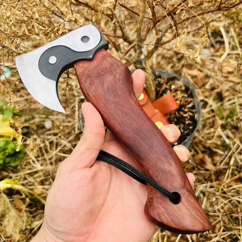 

21cm Outdoor Multi Functional Stainless Steel Tactical Red Flower Pear Wood Axe Convenient Camping Hiking High Quality EDC Tool