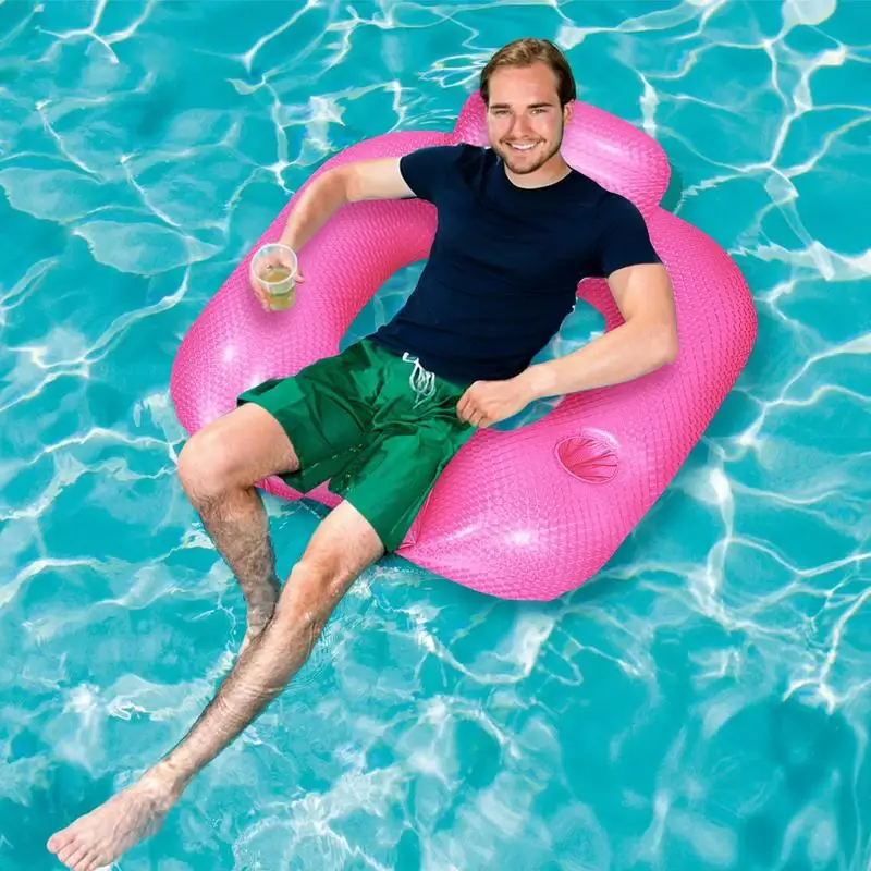 Pool Lounger Float Swimming Pool Lounger Inflatable Relaxing Bed with Backrest Hot Weather Mattress for Men Women Family Friends