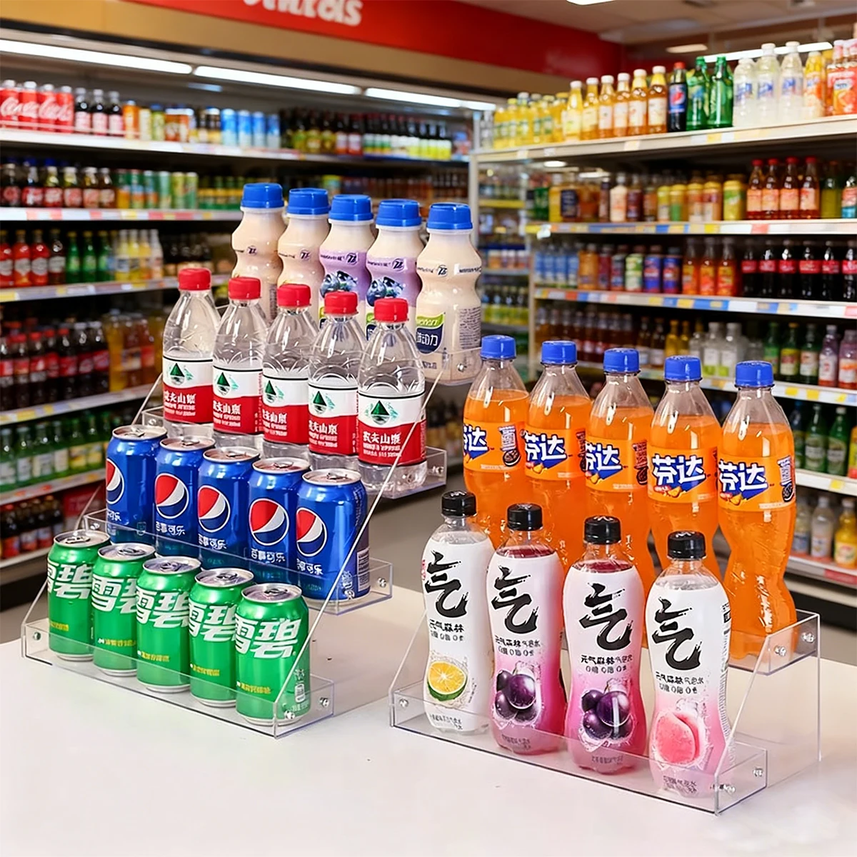1pc multi-layer acrylic transparent desktop beverage display organizer, multifunctional beer, cola, canned soda, storage shelf