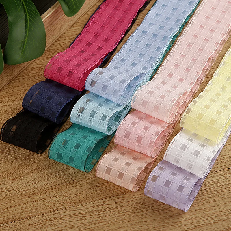 9-10 Yards 25MM 38MM Polyester Chiffon Plaid Ribbon DIY Hair Bow Children's Accessories Girl Hairpin Material Wedding Decor