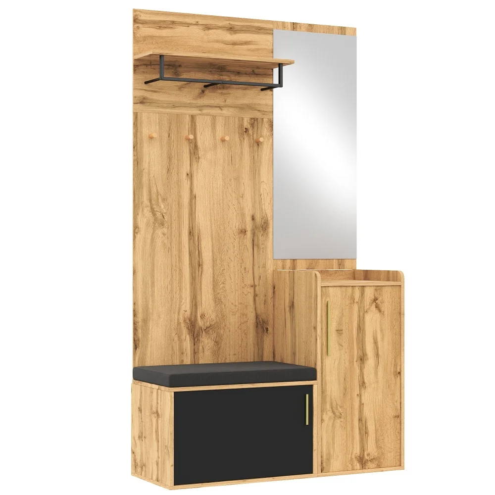 PINGGO Kompakter Kleiderschrank mit Spiegel und Sitzfläche, Kleiderschrank mit Schuhregal und Haken, kompakter Kleiderschrank, der an der Wand bohren muss – Detail 16
