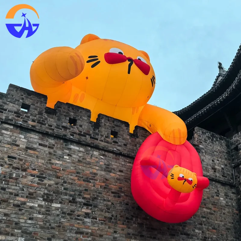 

Надувной мультяшный милый настенный оранжевый кот с тапочками, очаровательное украшение на тему домашних животных для мероприятий на открытом воздухе