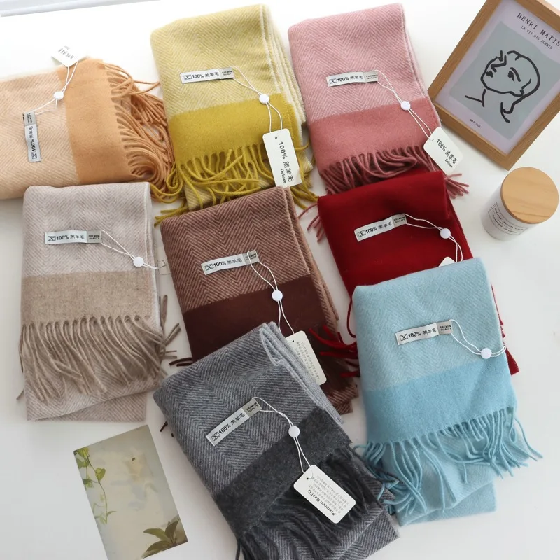 الكلاسيكية الأنيقة شيفرون 100% وشاح من صوف الضأن للجنسين ضوء الشتاء الدافئ منديل طويل الخمار النساء الذكور جودة الحياة 8 ألوان