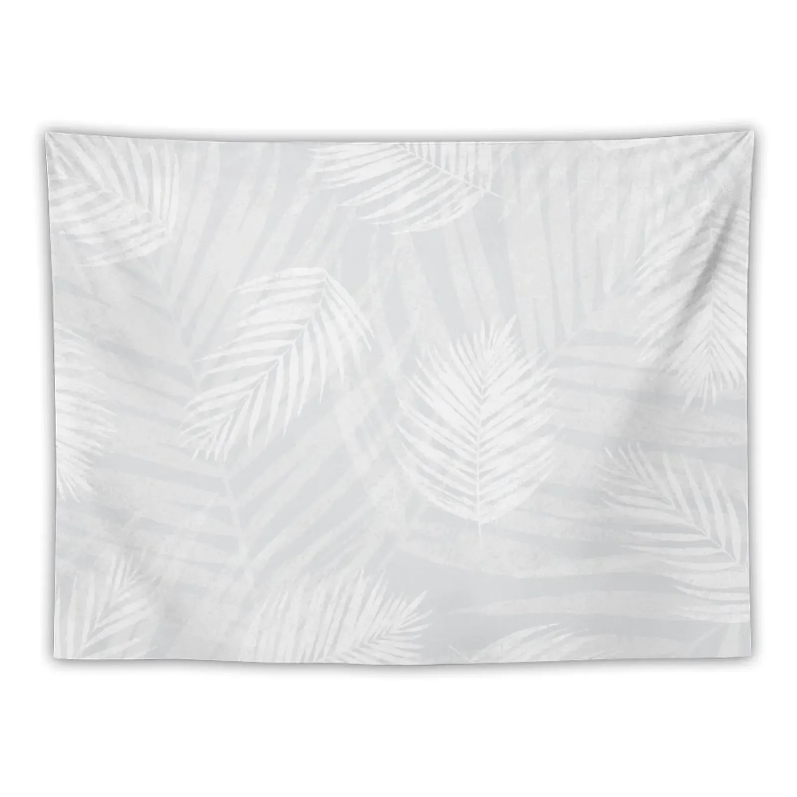 White Lino Print Palm Leaves on Soft Gray Background Tapestry For Bedroom Home Decorators Tapestry